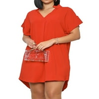 Voguele žene haljine V izrez Mini haljina kratkih rukava ljetna plaža za zabavu Party Plain Orange XL