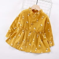 Dadaria Fall Baby Girl Odjeća 12m-5Y Toddler Kids lik Print Ruched Princess Haljine Casual odjeća Yellow
