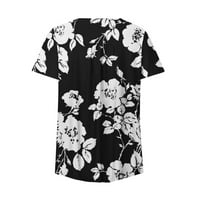 HHEI_K Žene Ljeto na vrhu Ležerne prilike modne kratke rukave V izrez T-majica Ispisani vrhovi Ruched gumbe Dame vrhovi i bluze