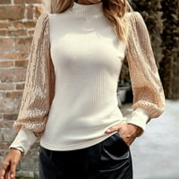 Ženska jesenska zimska polutvrdnja dugih rukava patchwork pletene top džempere za žene pulover džemper bež xl