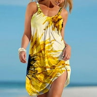 Suknje zpanxa za žene Žene Ležerne prilike bez rukava Haljine Crewneck Ljetna cvjetna haljina za plažu