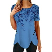 Hueook majice za žene plus veličine pamuk i posteljina okrugla vrat kratkih rukava tisak tisak modna
