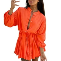 Haljine za žene Crew izrez Solid Print kratkih rukava midi haljine narančasta m