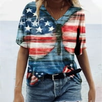 4. jula Amerika Dan nezavisnosti Patriot USA Ženska majica Seksi majica Print Tops V-izrez kratki rukav Navy XL