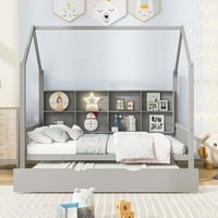 Drvena kućna kreveta sa punim veličinama sa spoljnim, dječjim krevetom s policom, sivom bojom