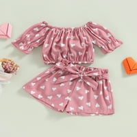 Seyurigaoka Toddler Girls Valentinovo odijelo za vanjsku odjeću s kratkim rukavima s ramena + šorc od