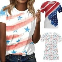 Sksloeg ženska bluza Američka zastava tiskana kratkih rukava bluza s kratkim rukavima, izrez na vratima,