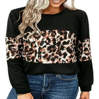 Glookwis dame zašivene tee Basic Tunic bluza Comfy labav majica Leopard Print dugih rukava Majica Black