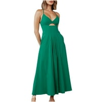Ženska plus veličina Ljetna haljina Modni čvrsti boju suspender V-izrez BRA Shussendere Slit Maxi duga