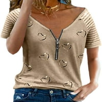 Niveer dame majica za majicu za srce Tips kratkih rukava Tee majica modna bluza v izrez Khaki 3xl