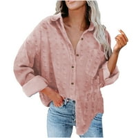 Ženski kardigan kaput- casual čvrsti džepovi dugmadi dugih rukava za bluzu odjeća kaput ružičasta m