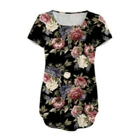 Fnochy Wemens Tops Clearence Plus Veličina Ljetna bluza Crna moda V- izrez cvjetni tiskani tunički vrhovi