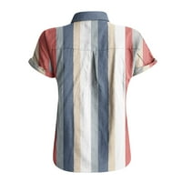 Ženski modni vrhovi cvjetni V-izrez kratki rukav pamučni posteljina majica s više boja XL