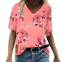 Tormeek ženski kratki rukav cvjetni ljetni plus veličina bluza V izrez majice Ležerne prilike labave