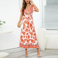 UUBLIK Ljetna haljina za žene omotavanje V izrez cvjetni kratki rukav sa pojasom A-line ljuljac midi