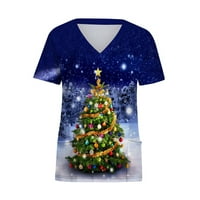 Vivianyo HD Women Top odjeća Plus size Ženski kratki rukav V-izrez Jedinstveno božićno drvce Štampani