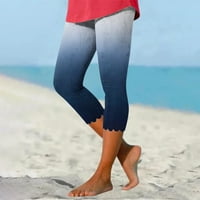Ganfancp nove hlače Žene ljetne casual elastične struke joga hlače obrezane pantalone Hlače ispisane obrezirane plažne hlače mornarice l # dogovor dana danas