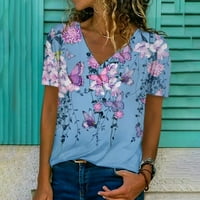 Izrez cvjetne bluze za žene Classic Izlazak iz ljetnih rukava s kratkim rukavima Odštampani labavi fit
