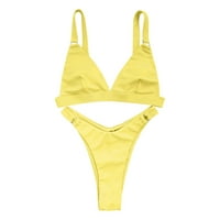Ženski ljetni seksi dva bikinija solidna kupaća kupaća podesive kaiševe podstavljene metalne brave kupaće odijelo žute m