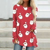 TKLpehg božićne majice za žene plus veličine casual lagani pulover vrhovi božićni uzorak Ispiši labavi