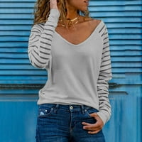 Ženska proljetna moda V-izrez Striped labavi ispisani patchwork bluza vrhovi pulover Slatka vježbanje