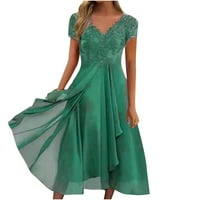 Ljetne haljine za žene V-izrez Moda Mid-duljina ispisana haljina s kratkim rukavima zelena 2xl