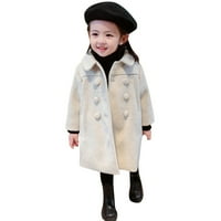 Zimski kaput za djevojčice od mališana Čvrsta elegantna ovratnica dvostruka vunena vunena kamena jakne za djevojke bež 120