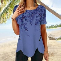 Ljetni ženski vrhovi casual kratkih rukava Crewneck Tunic Bluze Modni ispisani nepravilni gumb za hem
