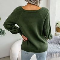 DTIDTPE džemperi za žene, ženske četvorke dugme za kvadratni vrat kamen dugi rukav casual labav pulover džemper gornje žene vojske zelene boje