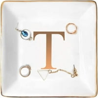 Posudni prsten nakita s početnim poklon-sitnicama i jelovom nakita sa zlatnim inicijalom Keyl Bowl Keramički držač, jedinstveno vjenčanje ili angažman