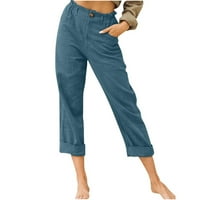 Ležerne pantalone za žene plus Ležerne prilike sa velikim strukima, gumbi sa čvrstim bojama Elastični