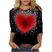 Valentines majice za žene casual rukave Crewneck Dukseri Slobodni fit pulover vrhovi gradijent ljubavne