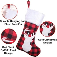 Božićne čarape Set od 3, 19 Velike crvene crne bivole plairane čarape sa plišanim ukrasima, personaliziranim