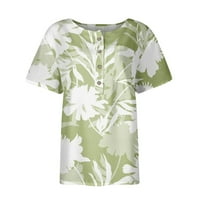 Ženske bluze Henley casual bluza Grafički printira žene TEE kratki rukav modni ljetni vrhovi zeleni