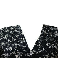 Musuos ženski rukav maxi haljina s gumb-dolje cvjetno ispis V-izrez haljina