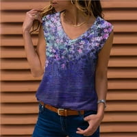 Žene ljetne proljeće casual labav Tuntovi vrhovi bluze moda cvjetna print bluza bez rukava V izrez gradijentni