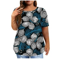 Plus size Ljetna majica za žene Casual Loose Fit košulje Confy cvjetni tiskani tunički vrhovi Baggy Boho bluza Slirance Navy XXXXL