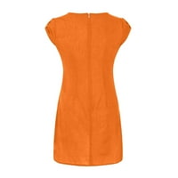 Maxi haljine za ženske ležerne petite solidne haljine džep s kratkim rukavima, okrugli vrat labavi mini haljina narančasta