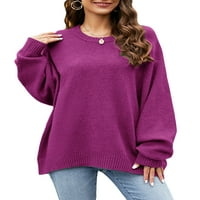 Biayxms Ženski džemper za zimske pletene džemper s dugim rukavima Čvrsta boja labavi fit ležerne vrhove
