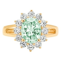 2.36ct ovalni rez zeleni simulirani dijamant 18k žuti zlatni godišnjički angažman halo zvona veličine