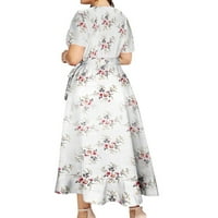Plus size Ljetne haljine za žene zamotavanje struka V izrez Split cvjetni print kratki rukav duga haljina