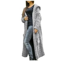 DTIDTPE CARDIGAN za žene, žene zimski čvrsti čvrsti pleteni labavi kapuljač dugi kardiganski džemper