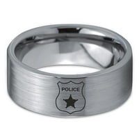 Volfram Police COP autoritet Crest badge Badge prsten Muškarci Žene Udobne fit sivo ravni rez brušeni polirani