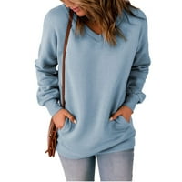 Žene casual v dres dukserice labavi mekani pulover s dugim rukavima na vrhu sitne majice sa bočnim džepovima
