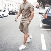 Muški setovi Ležerne plaže Ljeto odijelo Ljetne odjeće Muškarci Ležerne prilike kratkih rukava Majice Fit Sport Hotcres Set Khaki l