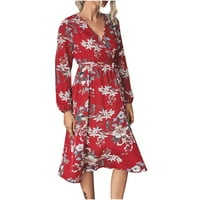 Ženska cvjetna print Boho haljina dugih rukava Vrući srupci A-line Flowy Maxi haljine modna ženska haljina
