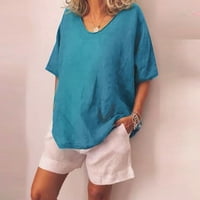 Daznico Ženski vrhovi Žene Casual Ljeto Čvrsti okrugli kratki rukovi plus veličina vrhova bluza bluza za žene Blue XL