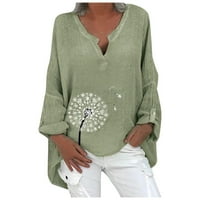 Shiusina Plus Veličina Žene Ležerne prilike, Floral s dugim rukavima, bluza s majicom V-izrez Top Green