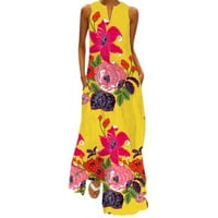 Ženske ljetne haljine Maxi cvjetni print s džepovima Labavi Boho V dugačka haljina s dugim vratom