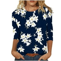 Plus veličina majica Spring rukave za žene Ljetni trendy Ležerne prilike Okrugli izrez Loove pulover udobne meke bluze tamno plava 5xl